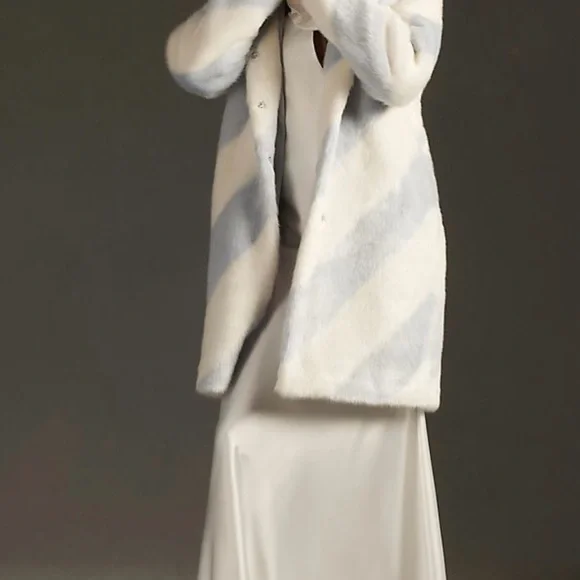 Mauve Anthropologie Powder Blue Ivory Faux Fur Long Coat | XL - Picture 9 of 9